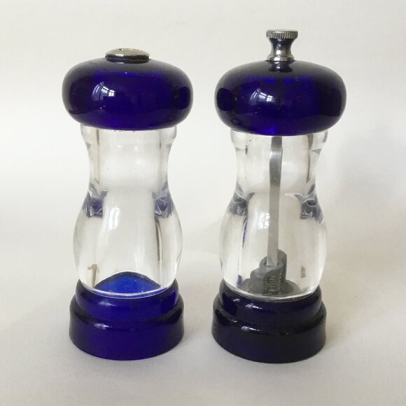 Olde Thompson Blue & Clear Lucite Plastic Acrylic Salt & Pepper Grinder Mill Set - Picture 4 of 9